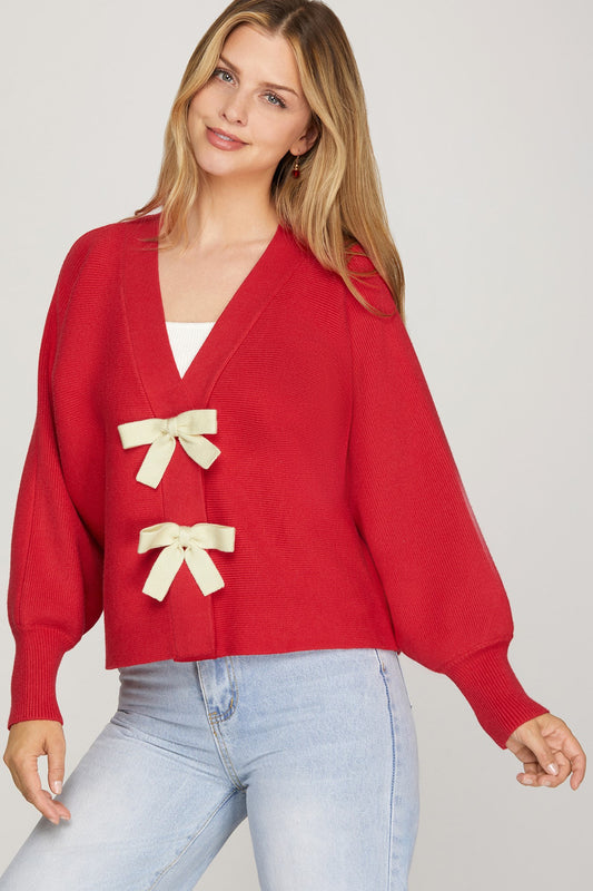 Red Long Sleeve Bow Sweater