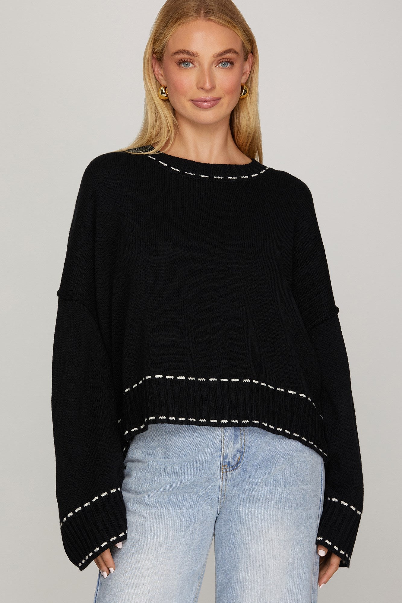 Black Sweater with White Stitching
