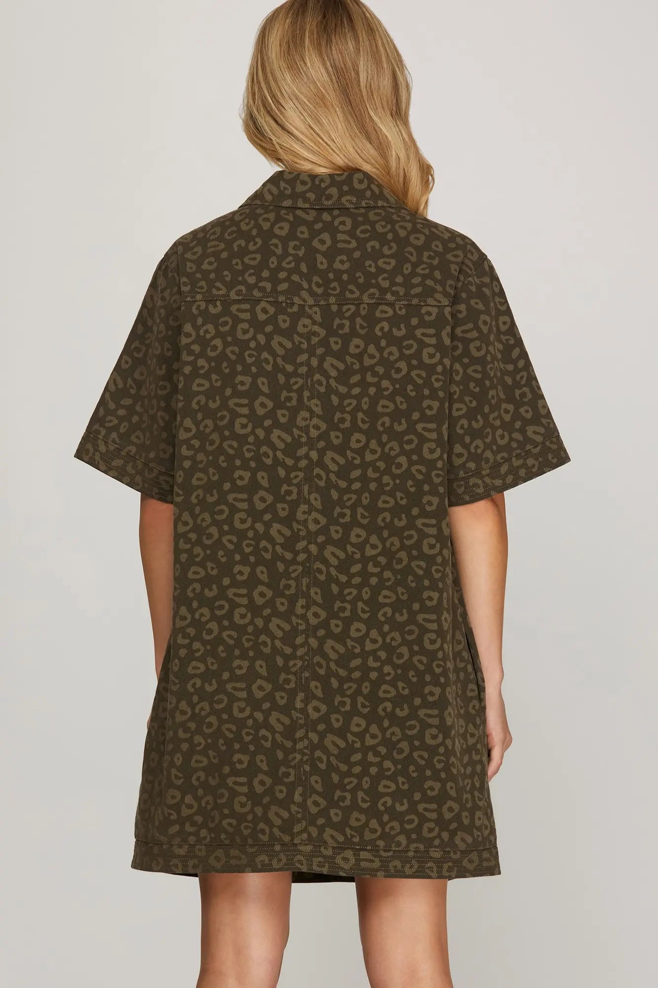 Olive Leopard Collard Mini Dress