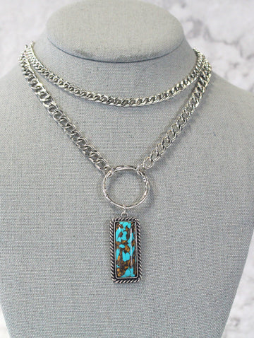Turquoise Bar Layered Chain Necklace