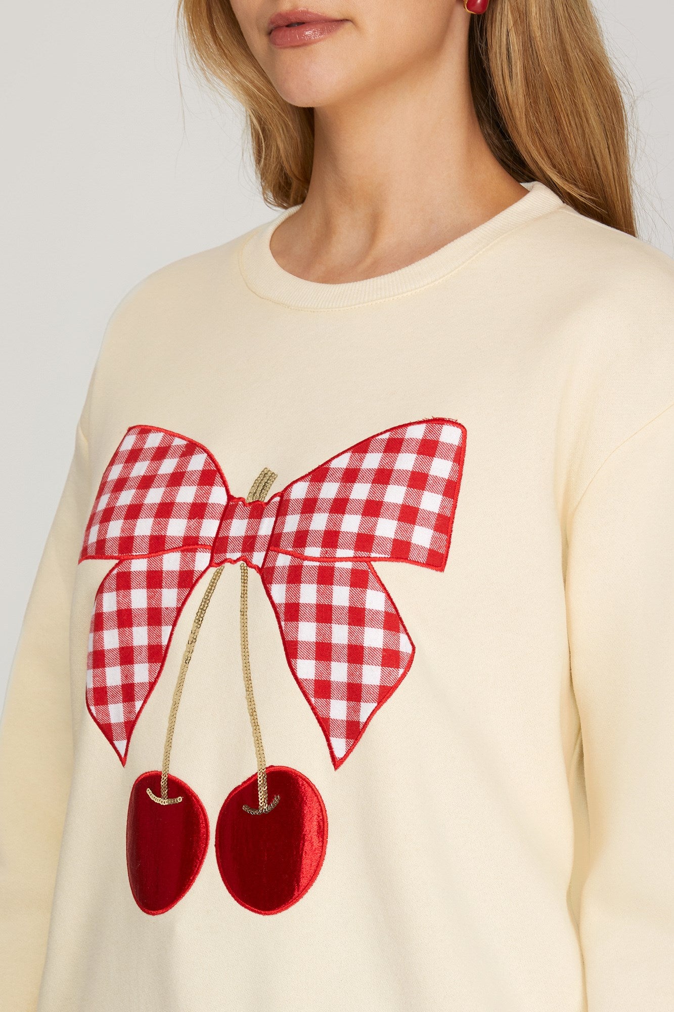 Gingham Bow Cherry Knit Top