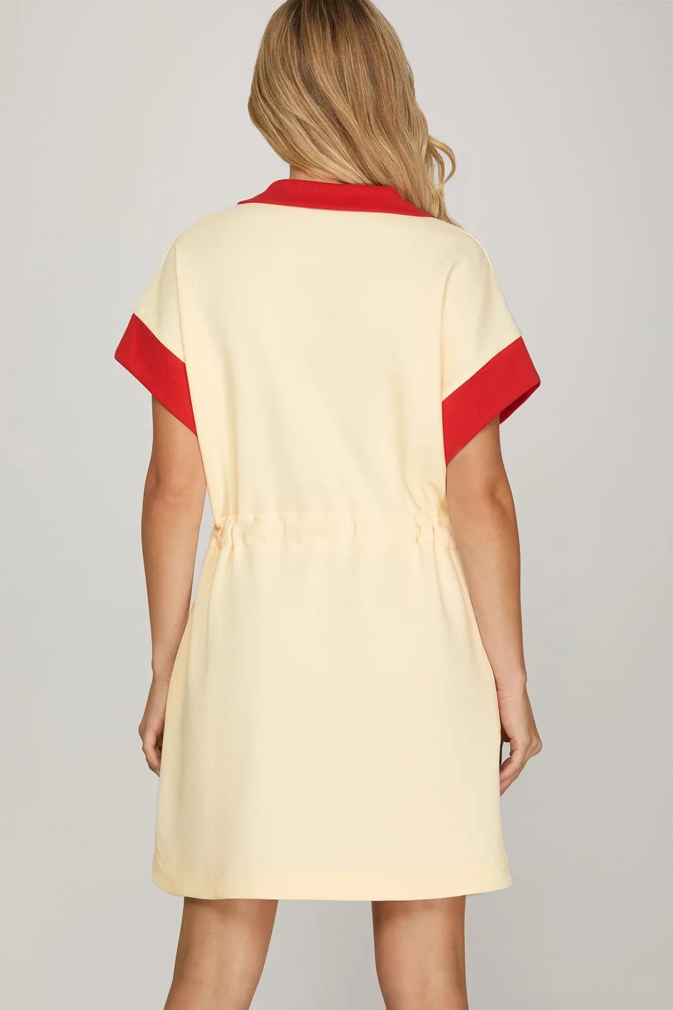 Red Color Block Drawstring Mini Dress