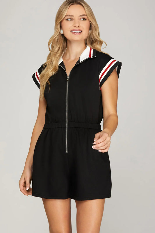Black Front Zip Romper