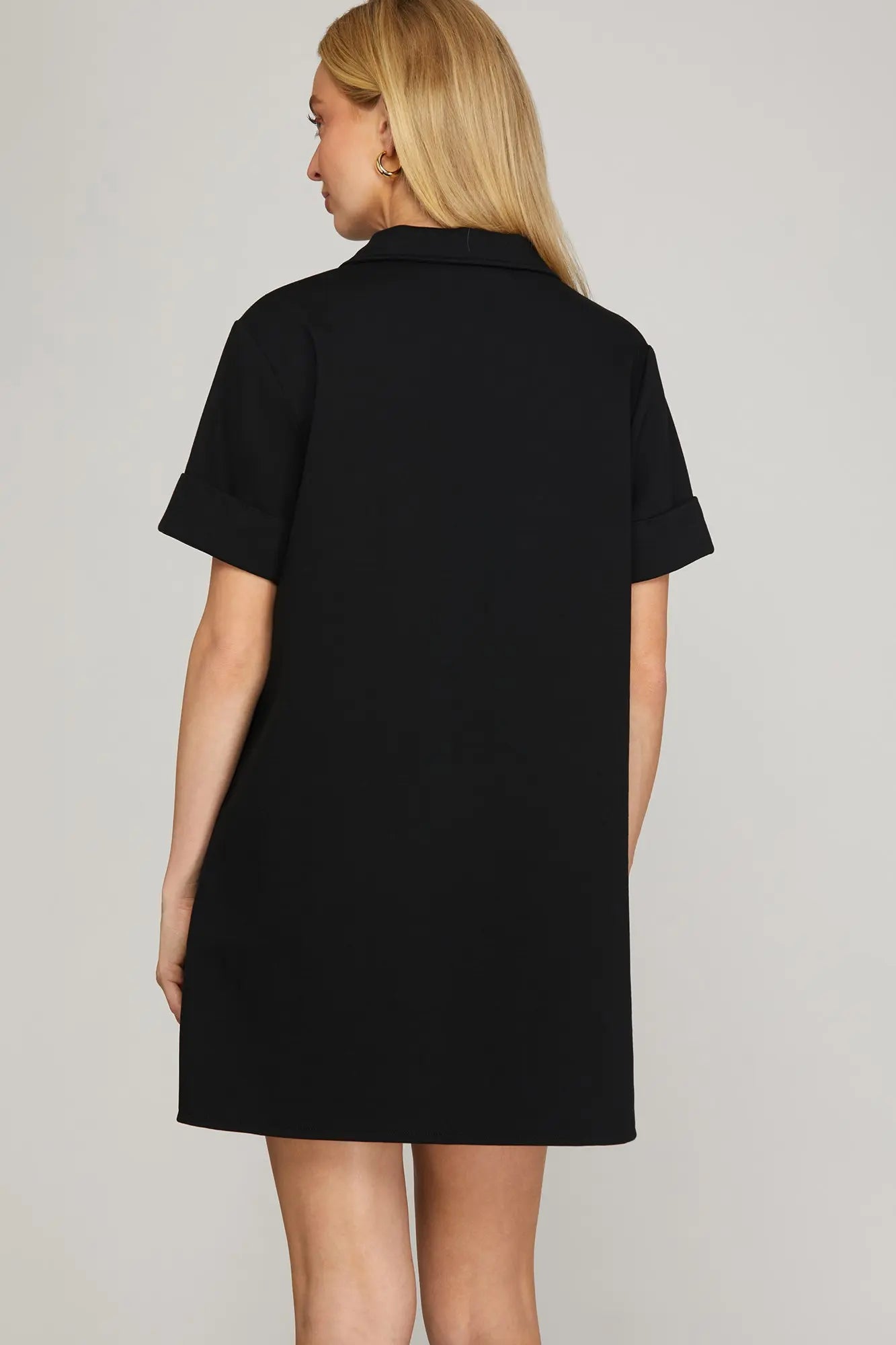 Black Knit Mini Dress with Gold Buttons