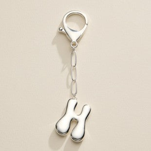 Silver Bubble Letter Initial Keychain