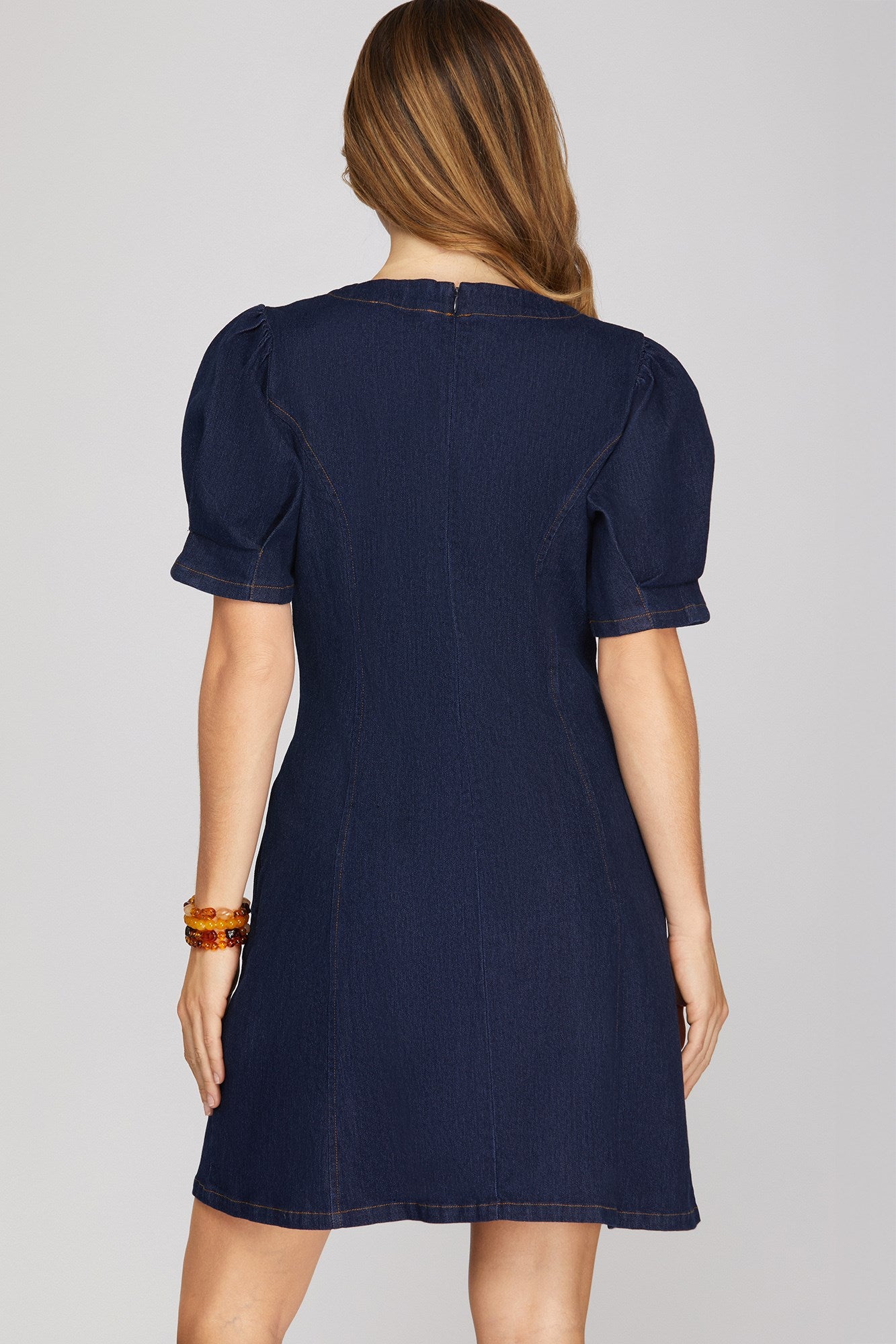 Washed Stretch Denim Mini Dress with Pockets