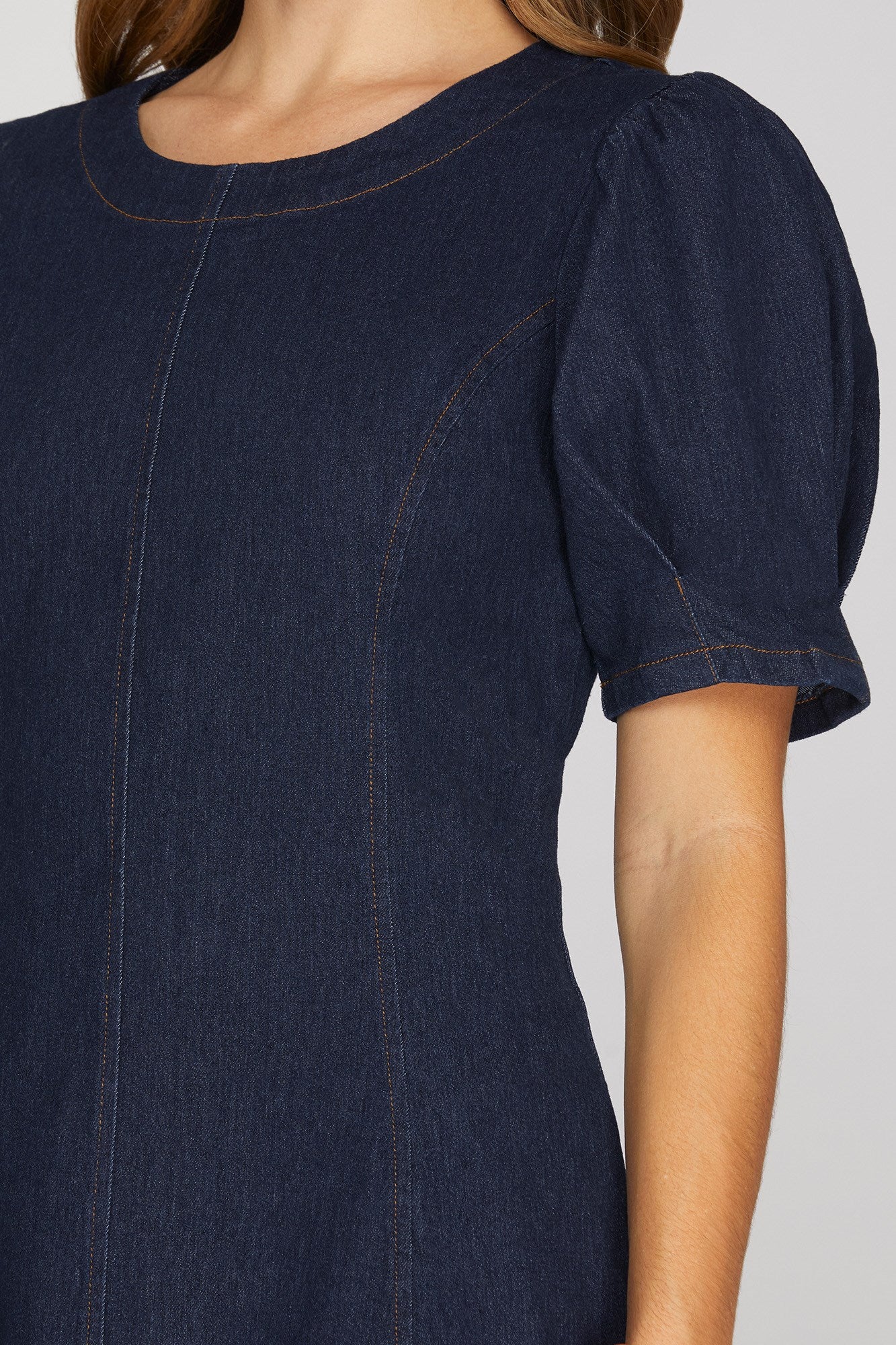Washed Stretch Denim Mini Dress with Pockets