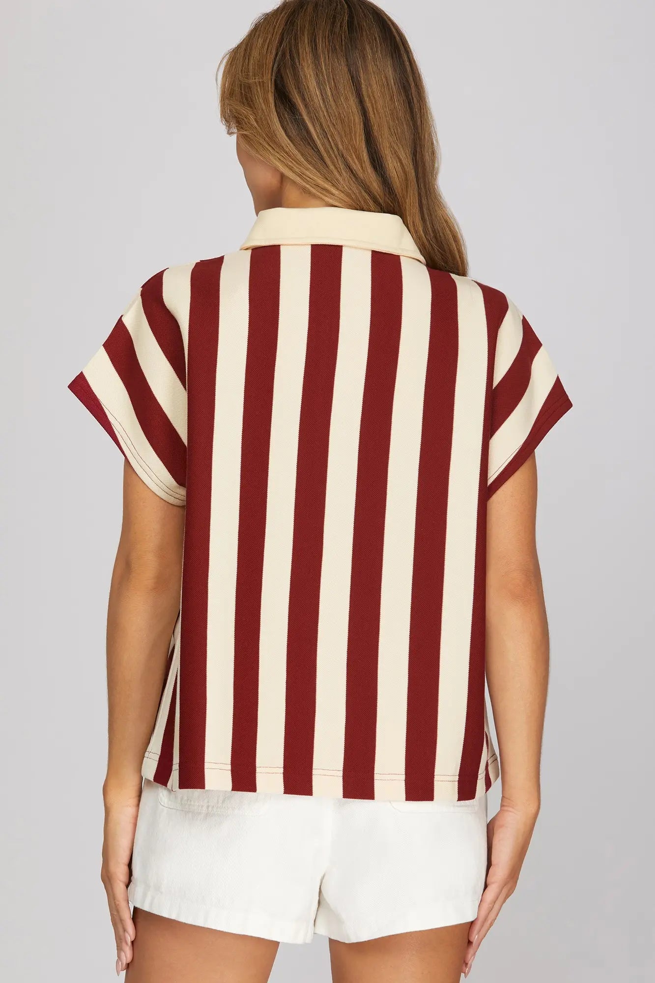Garnet Knit Striped Collared Top & Mini Skirt Set