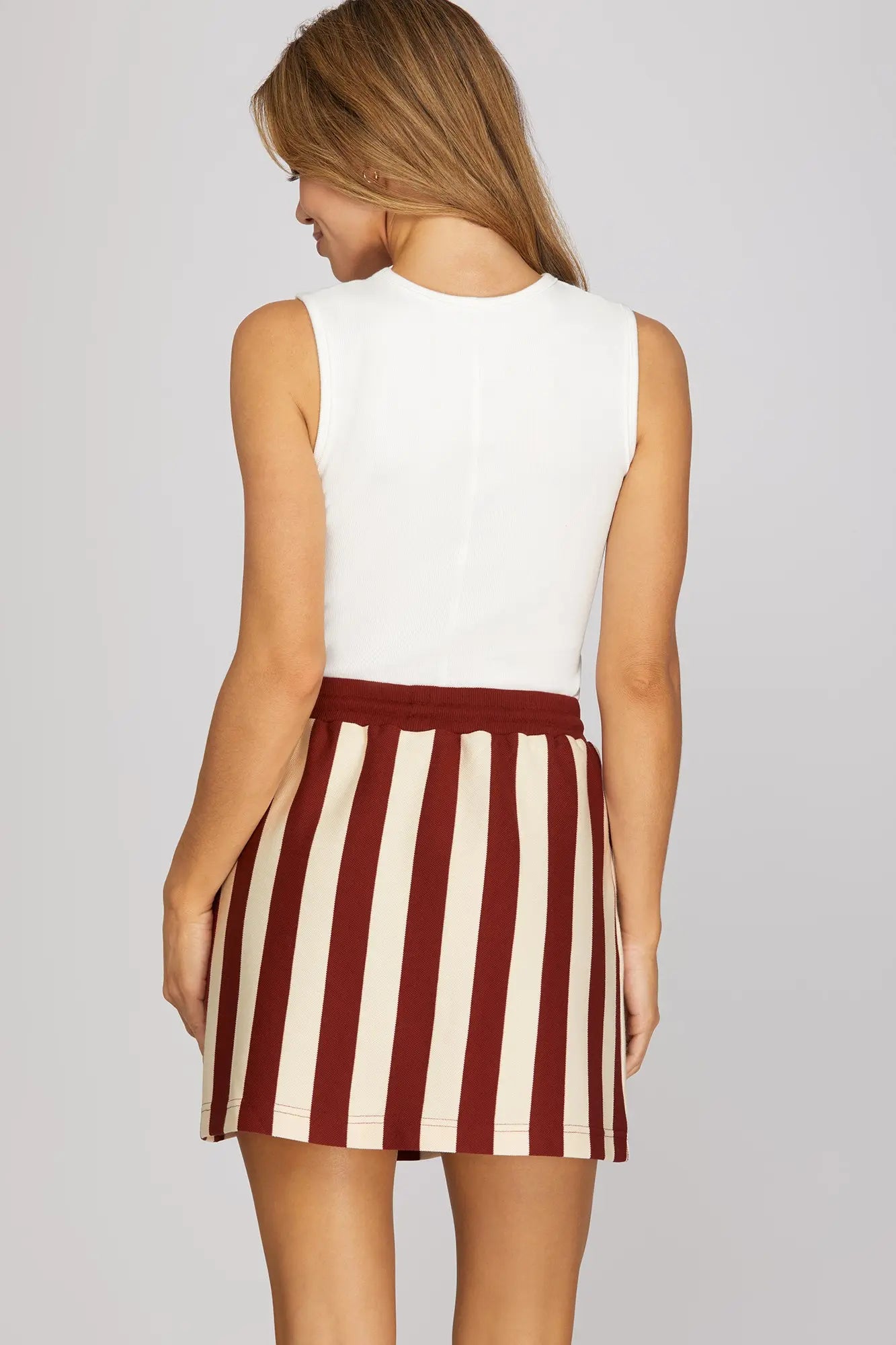 Garnet Knit Striped Collared Top & Mini Skirt Set