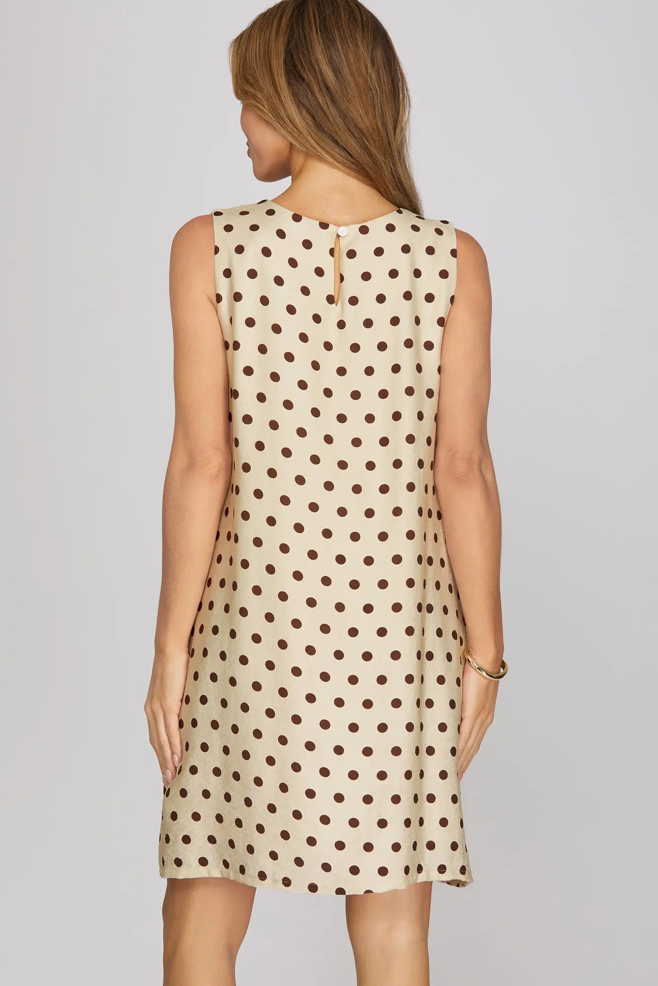 Cream Sleeveless Woven Polka Dot Mini Dress