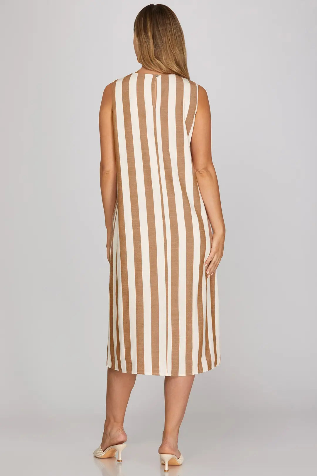 Mocha Striped Woven Midi Dress