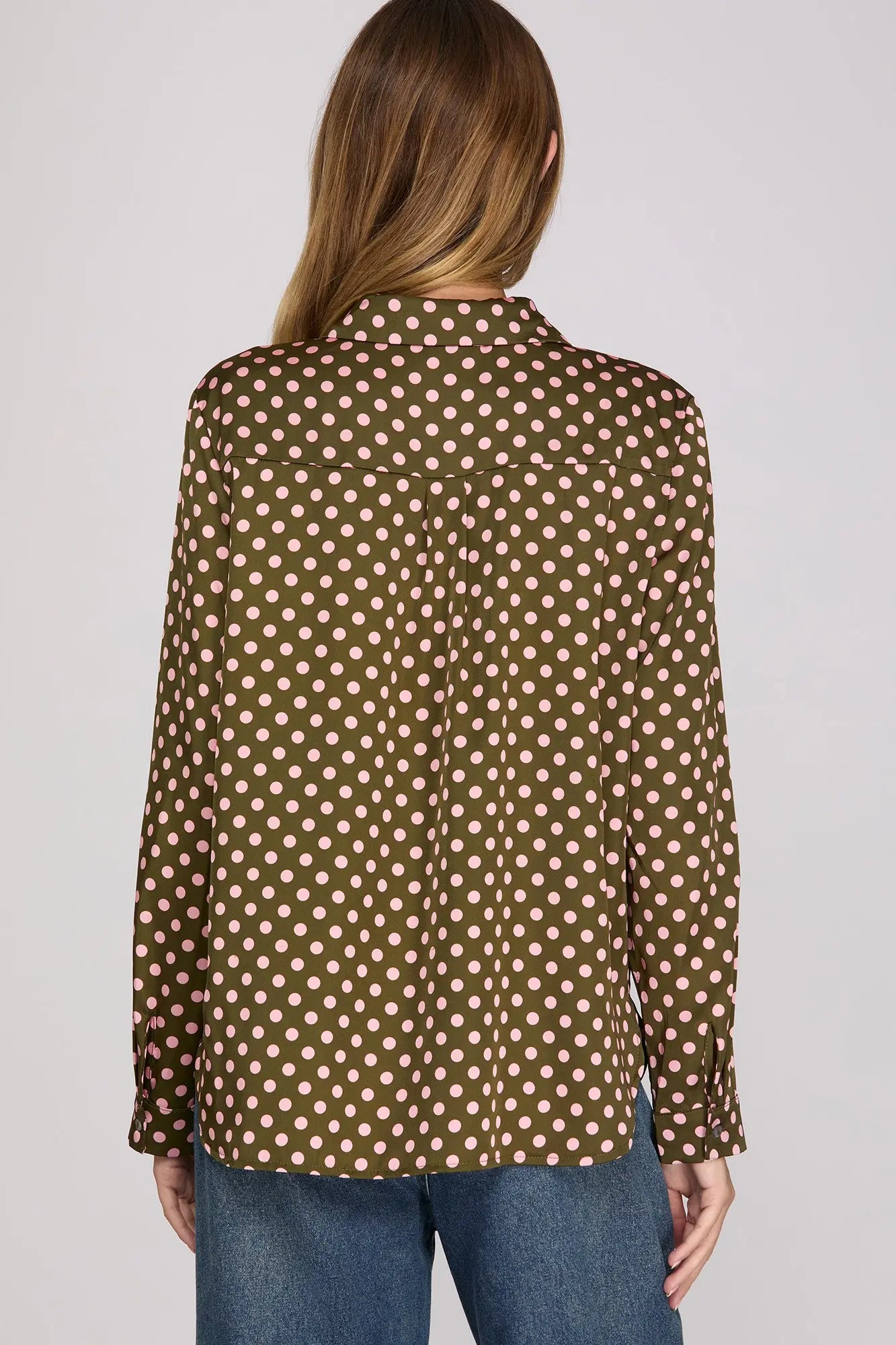 Olive & Pink Polka Dot Satin Top
