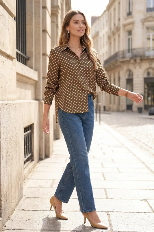 Olive & Pink Polka Dot Satin Top