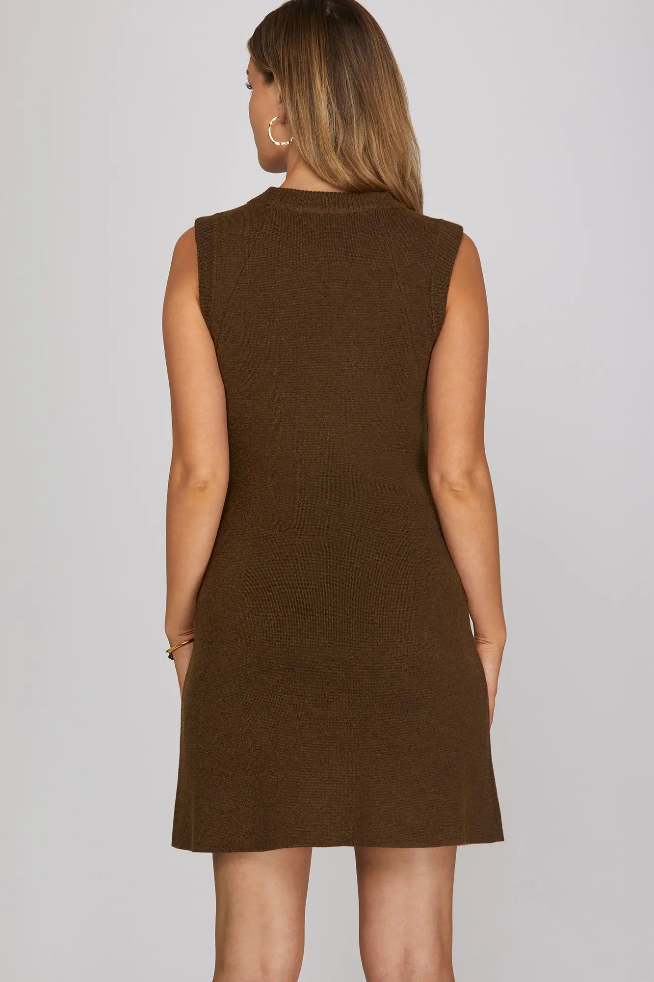 Brown Sleeveless Sweater Dress
