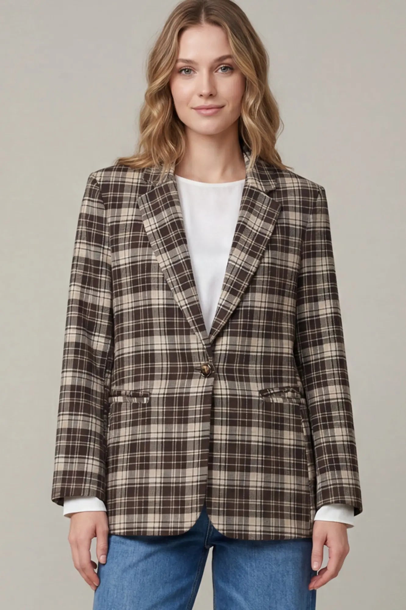 Brown & Tan Plaid Blazer