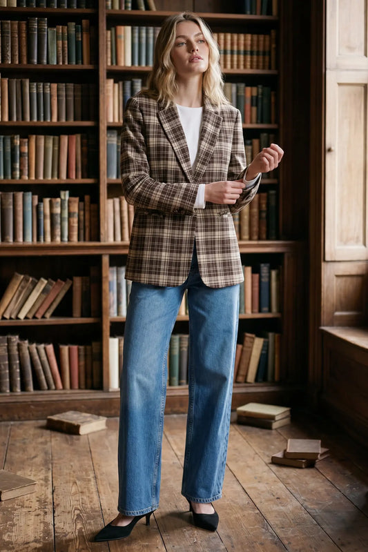 Brown & Tan Plaid Blazer