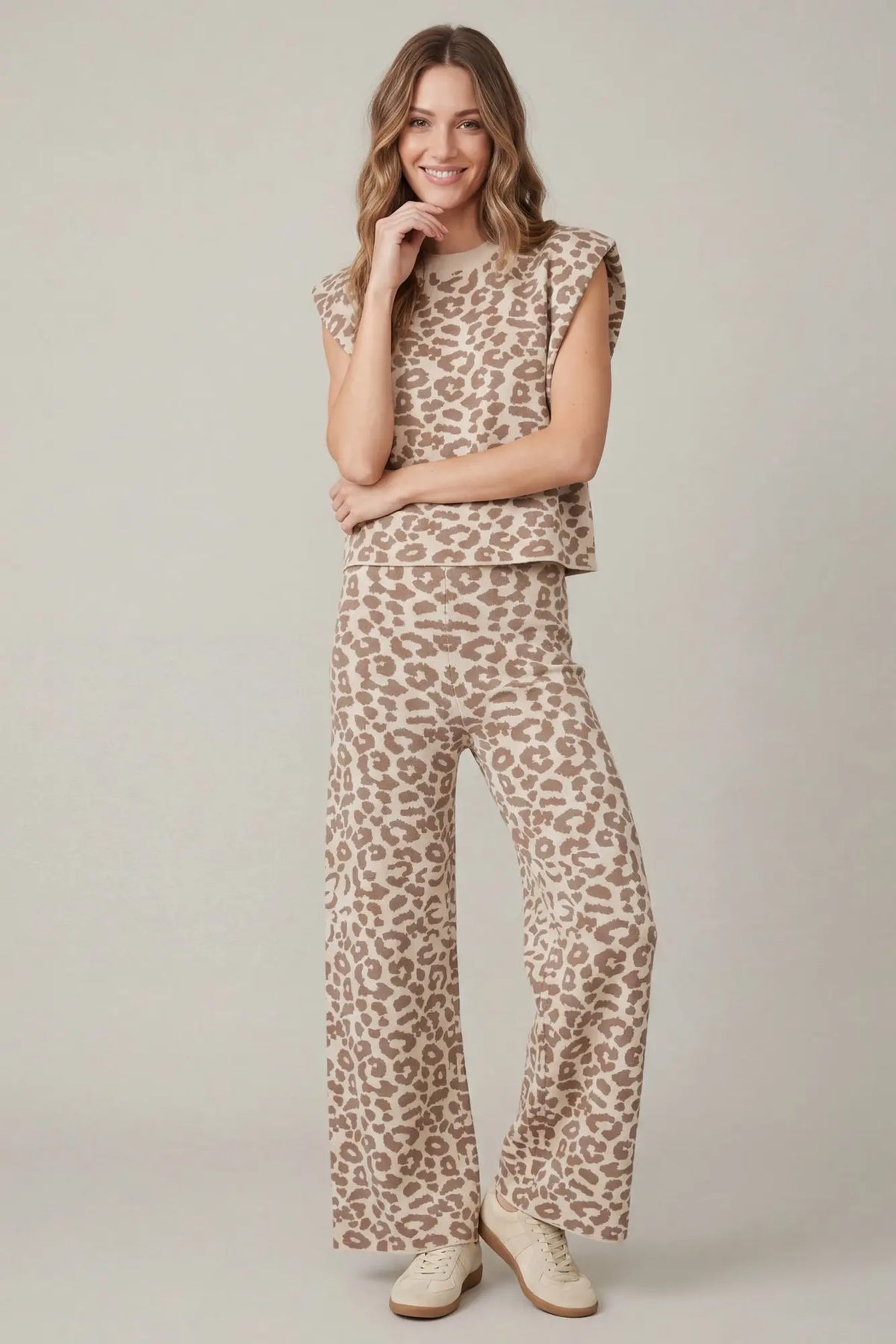 Drop Shoulder Leopard Top & Pant Set
