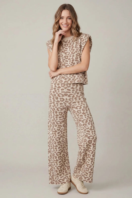 Drop Shoulder Leopard Top & Pant Set