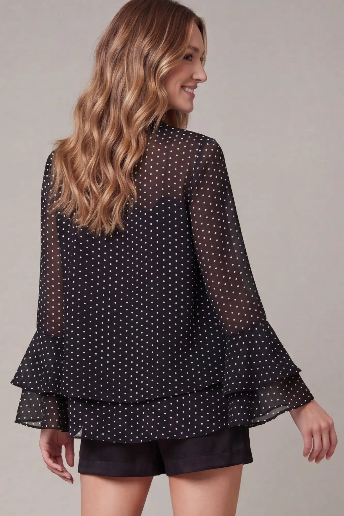 Black Polka Dot Bell Sleeve Top