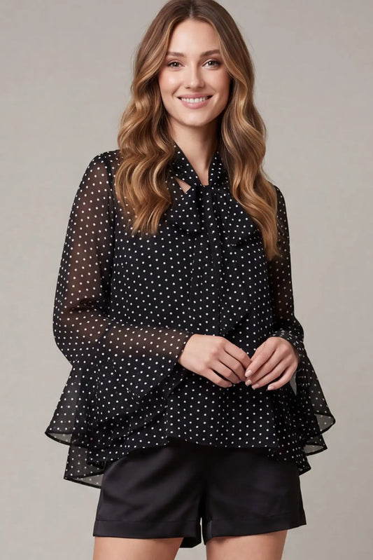 Black Polka Dot Bell Sleeve Top
