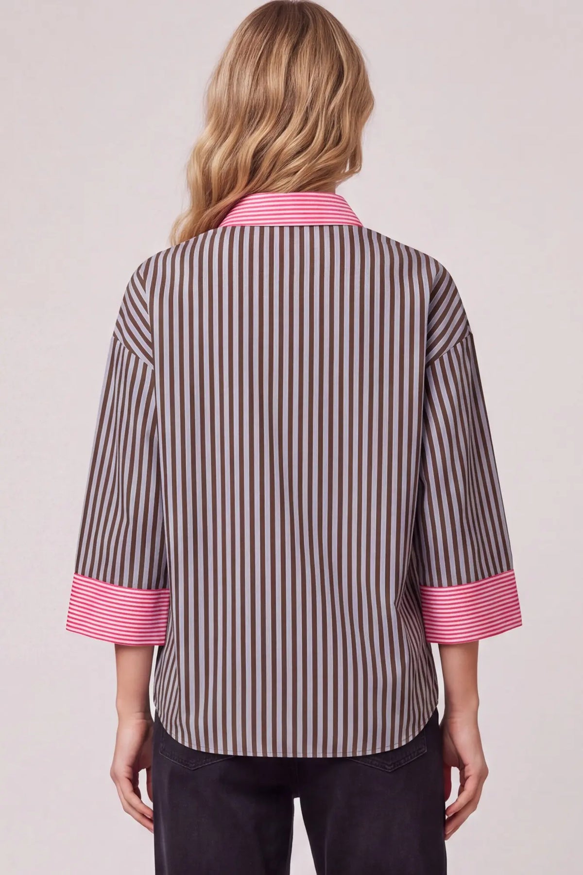 Brown 3/4 Sleeve Striped Top