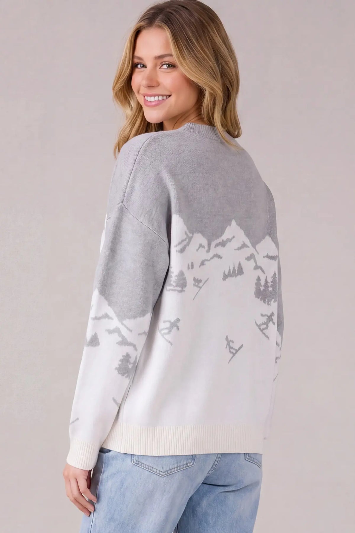 Grey Long Sleeve Skiing Sweater