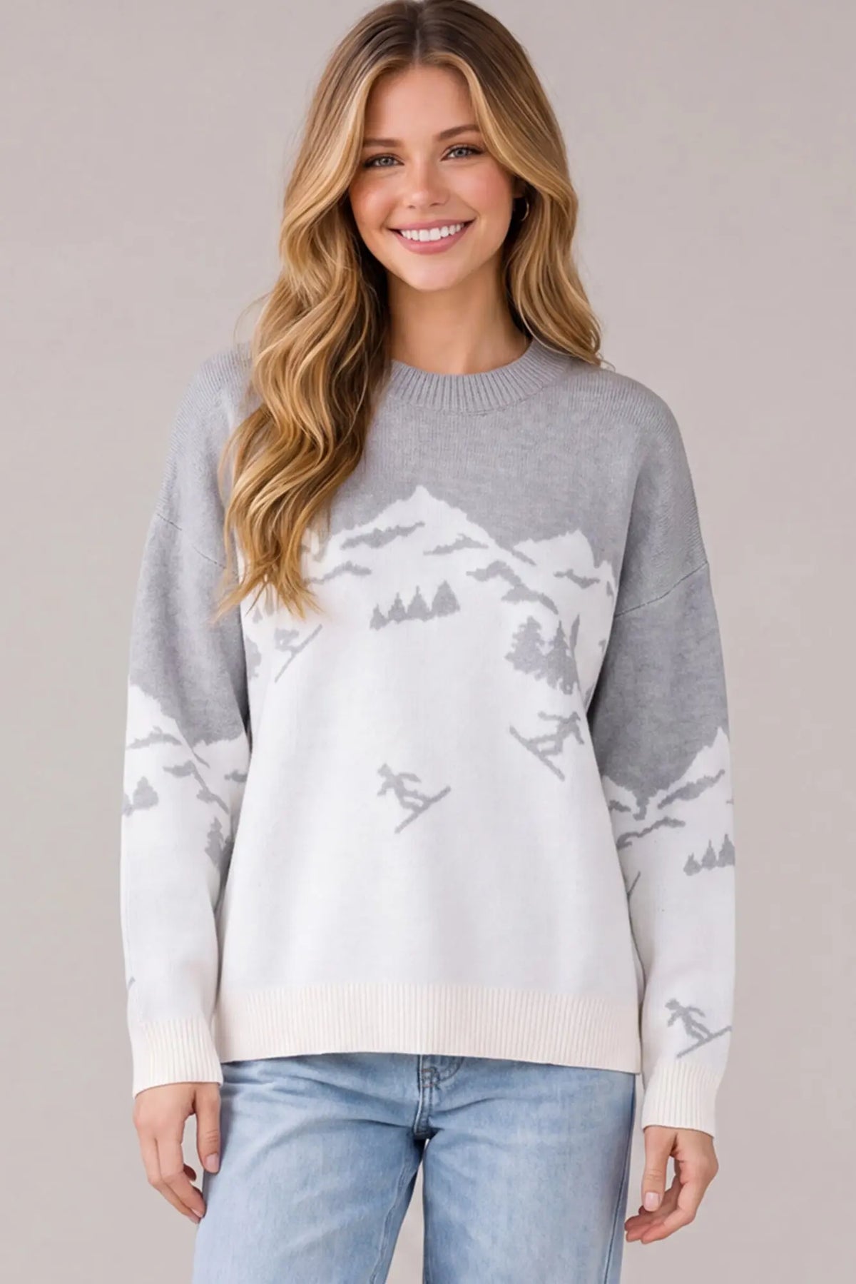 Grey Long Sleeve Skiing Sweater