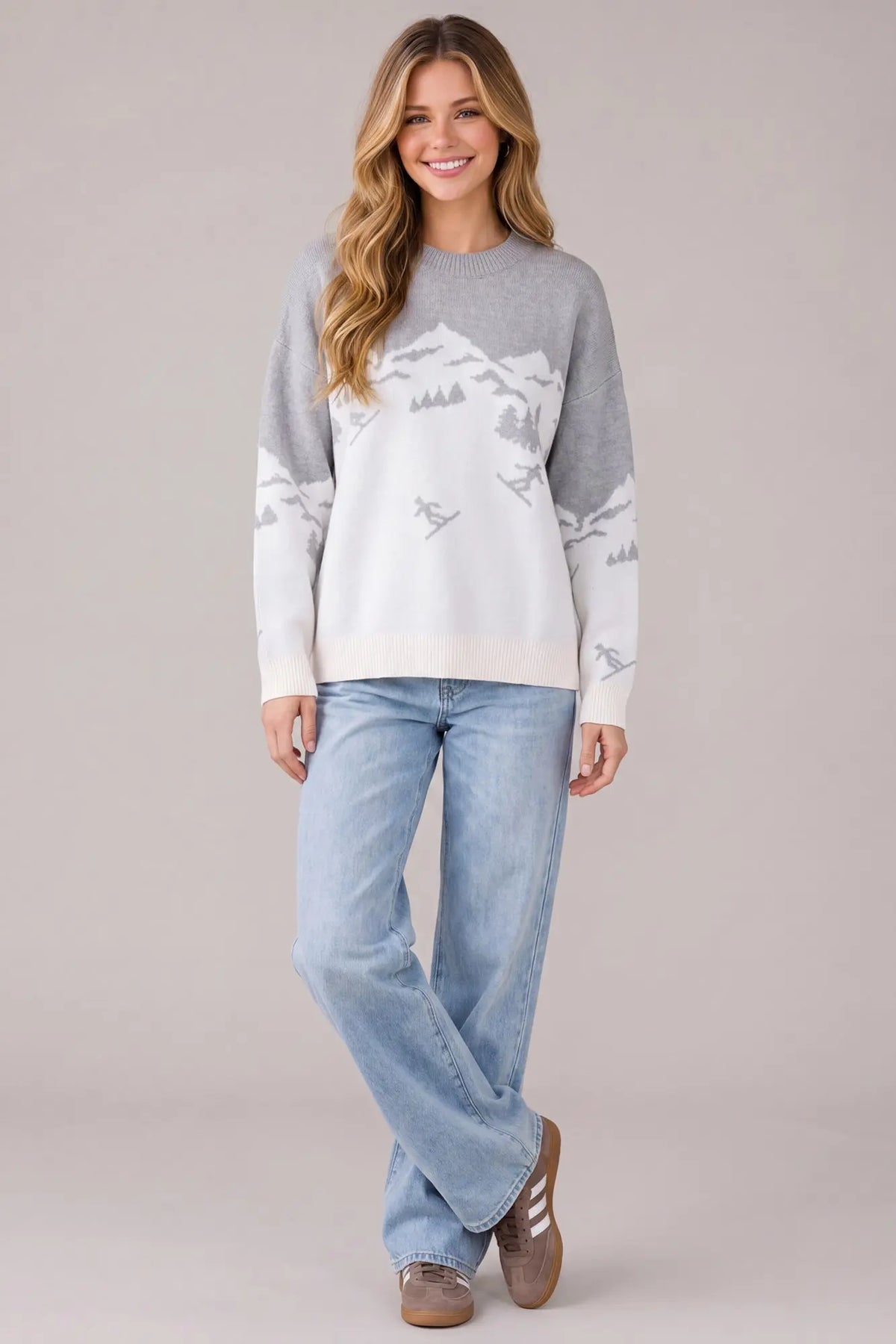 Grey Long Sleeve Skiing Sweater