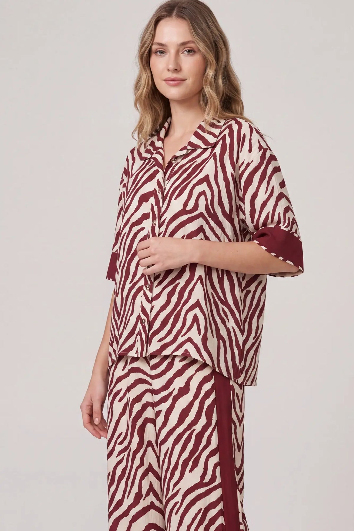 Wine Zebra Pant Set