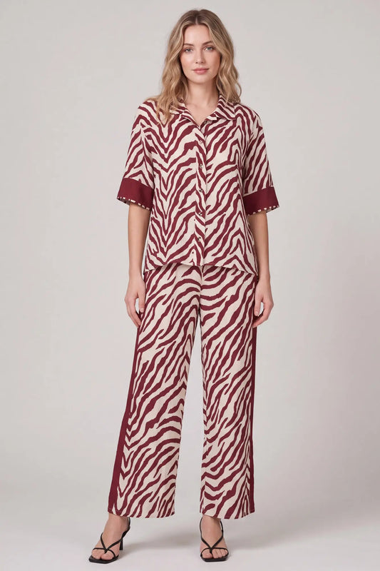 Wine Zebra Pant Set