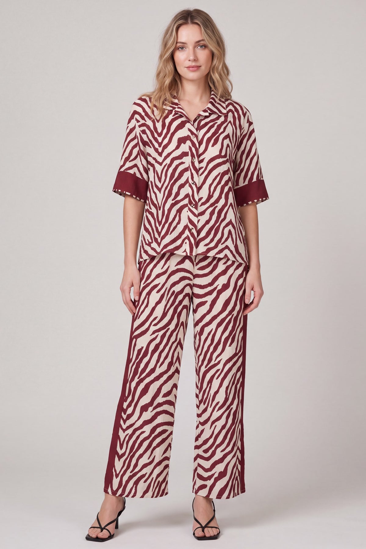 Wine Zebra Pant Set