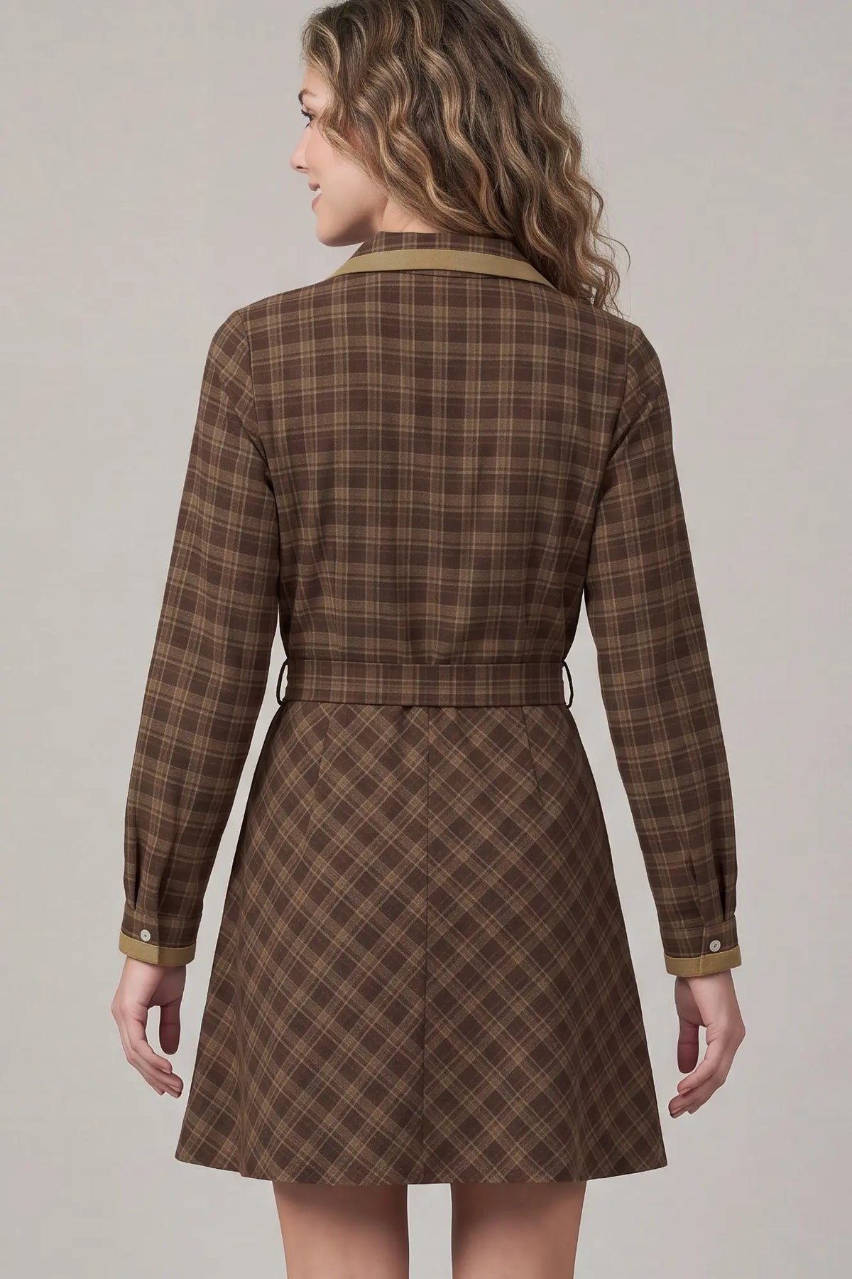 Brown Plaid Mini Dress