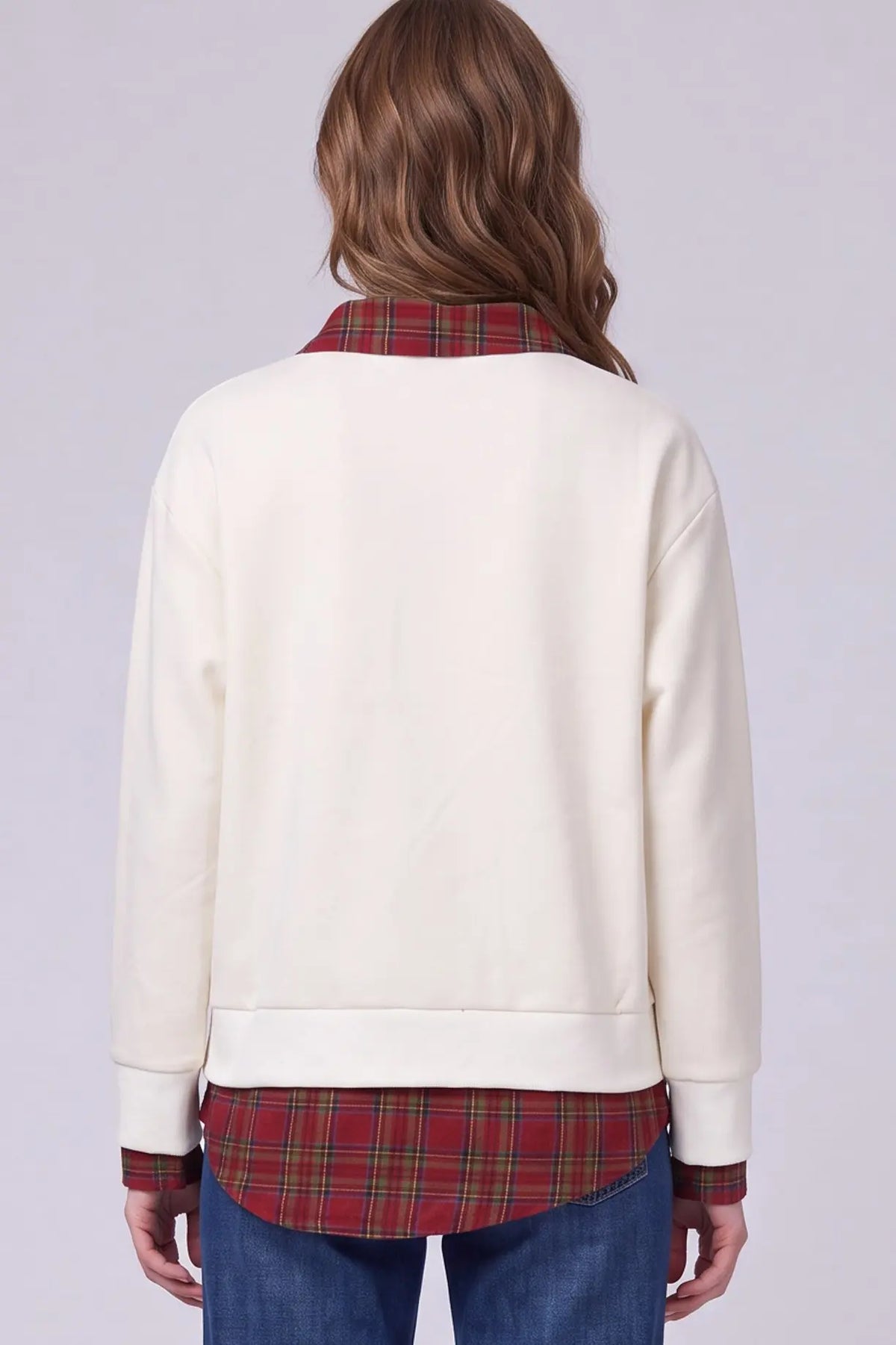 Cream & Red Plaid Layered Look Top