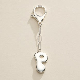 Silver Bubble Letter Initial Keychain