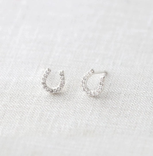 Tiny CZ Horseshoe Post Earrings
