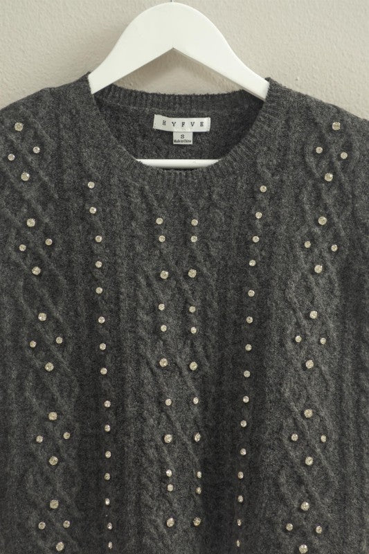 Charcoal Rhinestone Studded Sweater