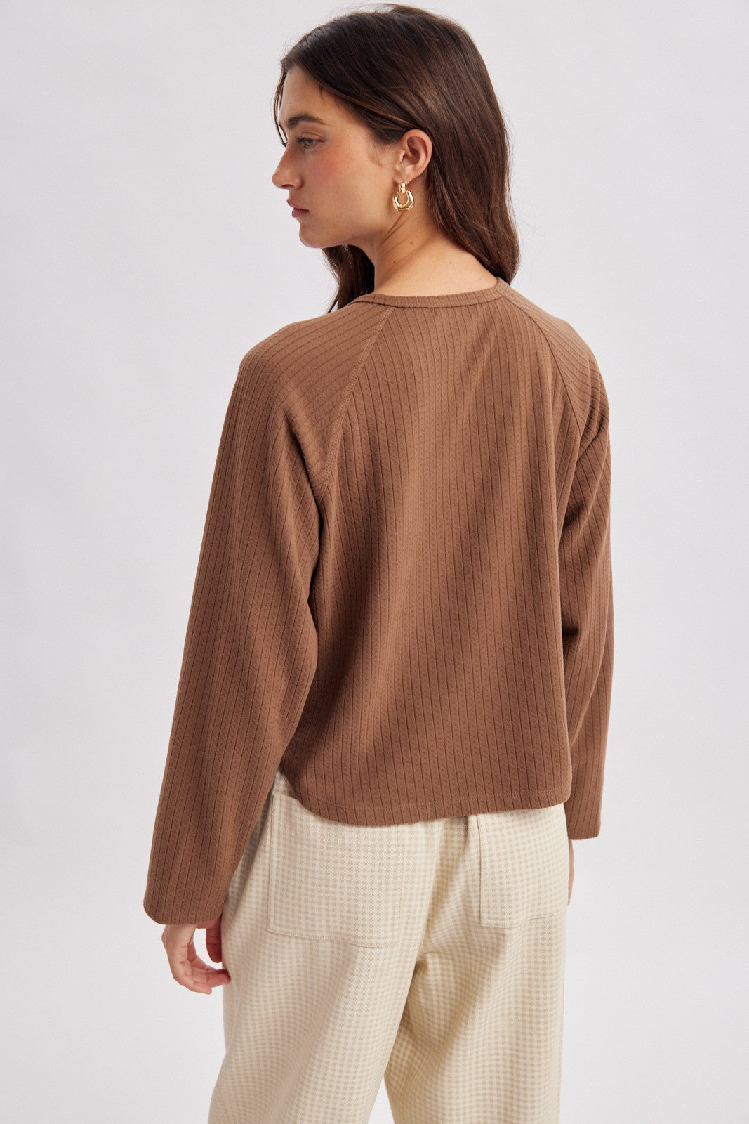 Chocolate Ribbed Henley Top