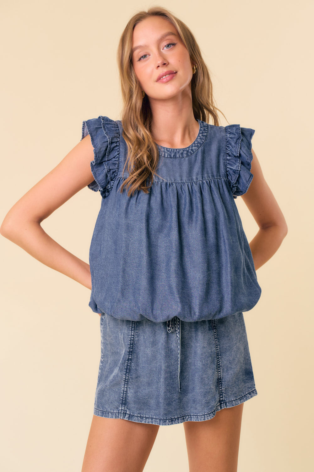 Dark Denim Ruffled Top