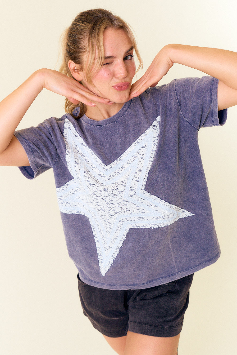 Navy & Star Short Sleeve Top