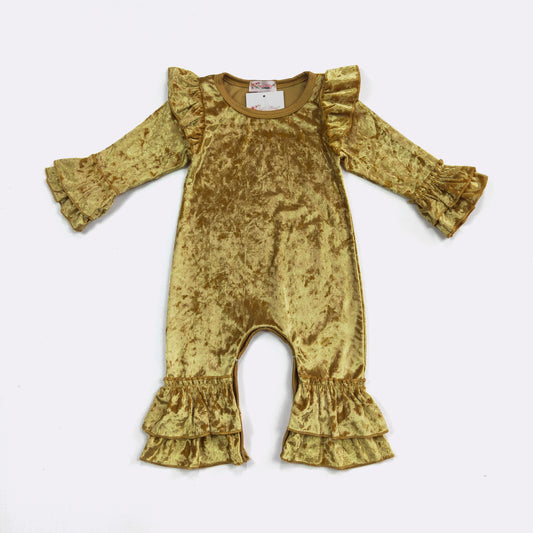 Golden Velvet Ruffle Baby Romper