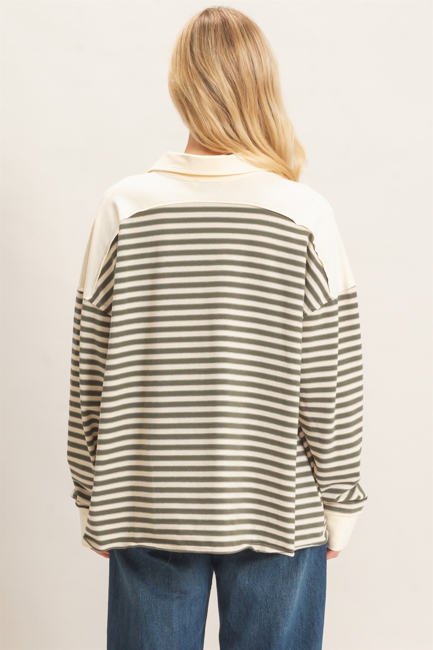 Olive Striped Henley Sweatshirt