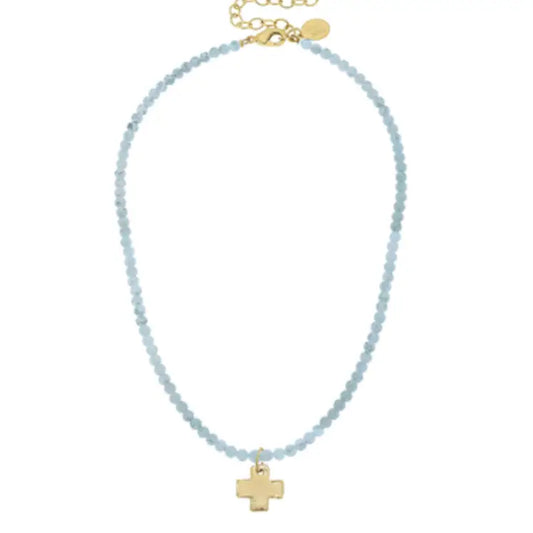 Susan Shaw Light Blue Alys Cross Necklace