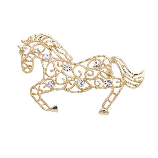 Gold Horse Diamond CZ Brooch Pin