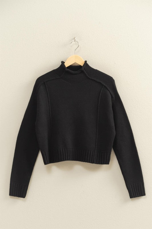 Black High Neck Roll Sweater