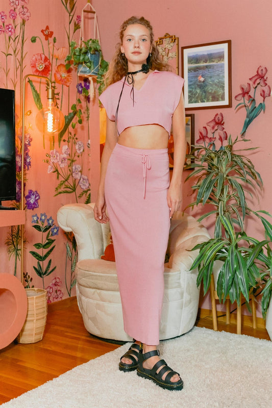 Pink Knit Top & Midi Skirt Set