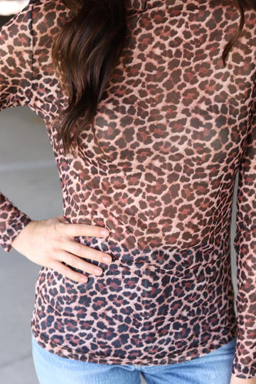 Cheetah Print Mesh Long Sleeve Top