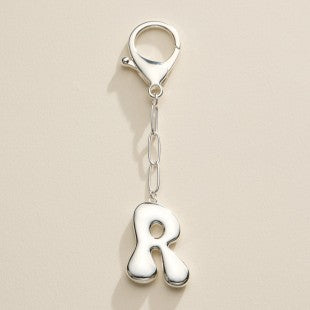 Silver Bubble Letter Initial Keychain