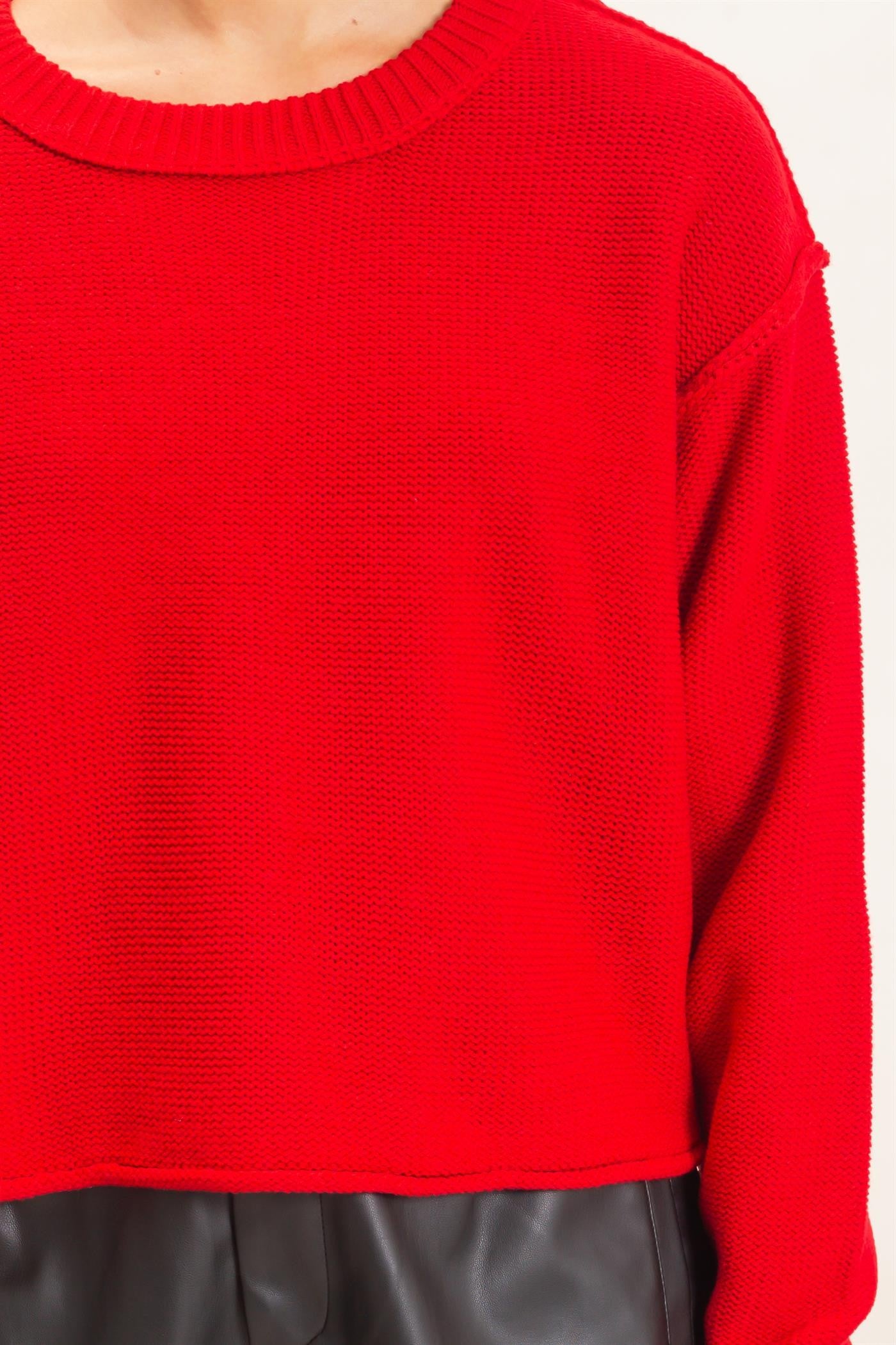 Seam Detail Oversized Sweater- Red