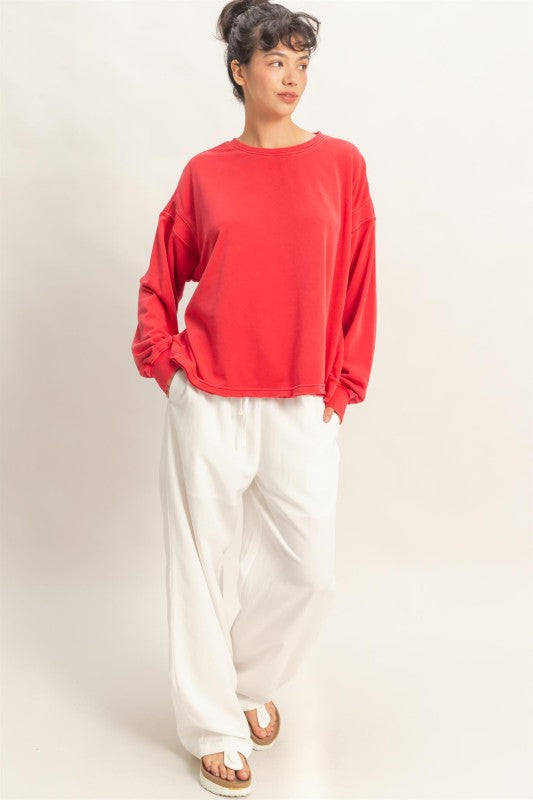 Cross Detail Open Back Sweatshirt- Red