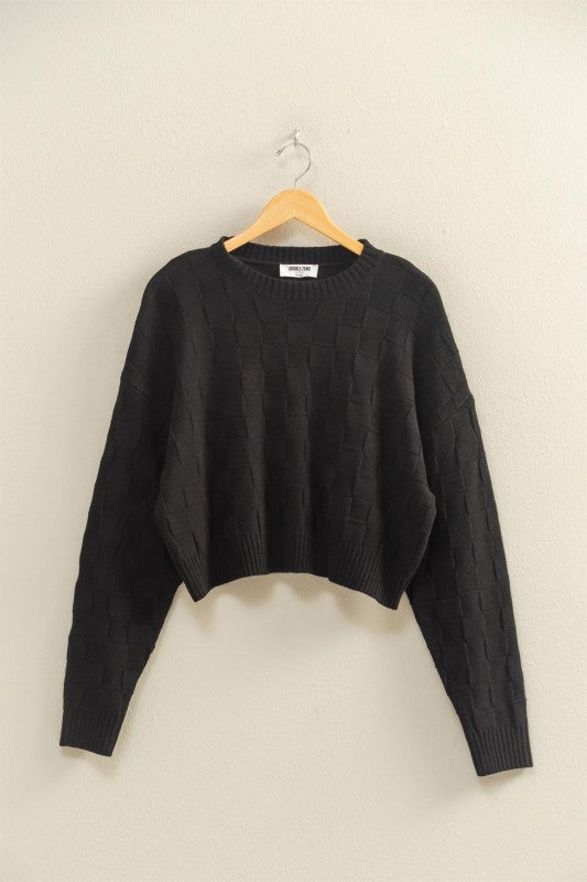 Long Sleeve Square Texture Sweater